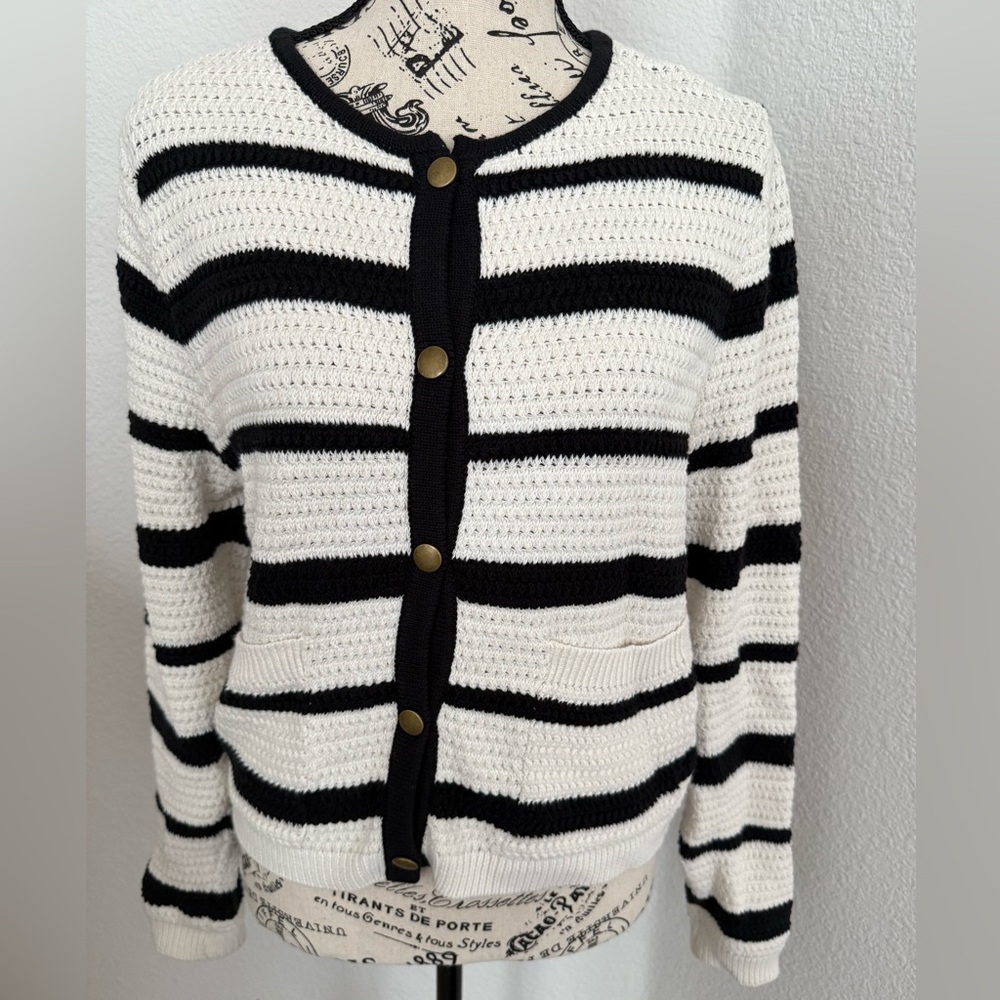 Universal Thread Black and White Striped Cardigan